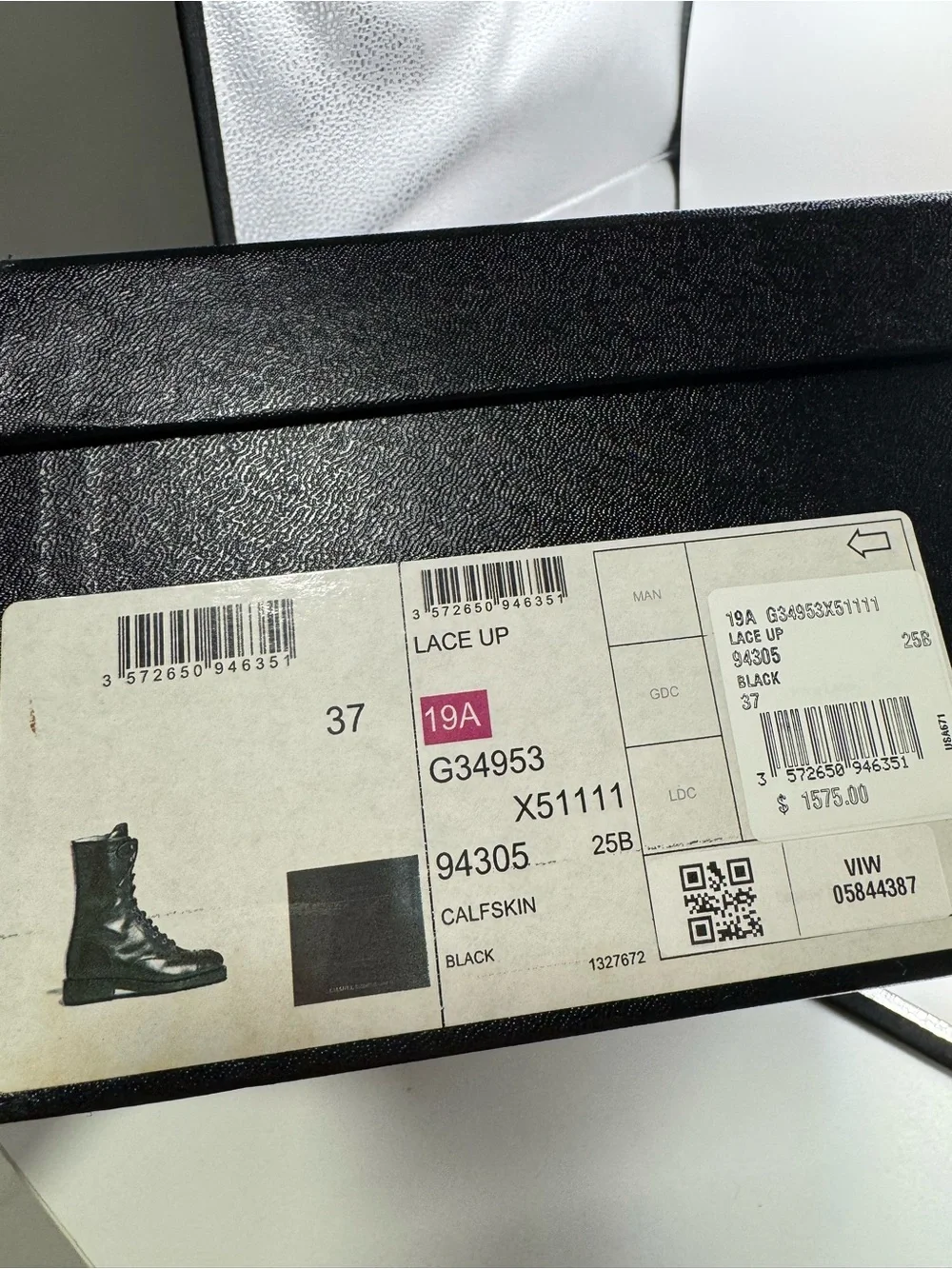 CHANEL Black Calfskin Leather Lace-Up Combat Boots CC Logo Size 37
